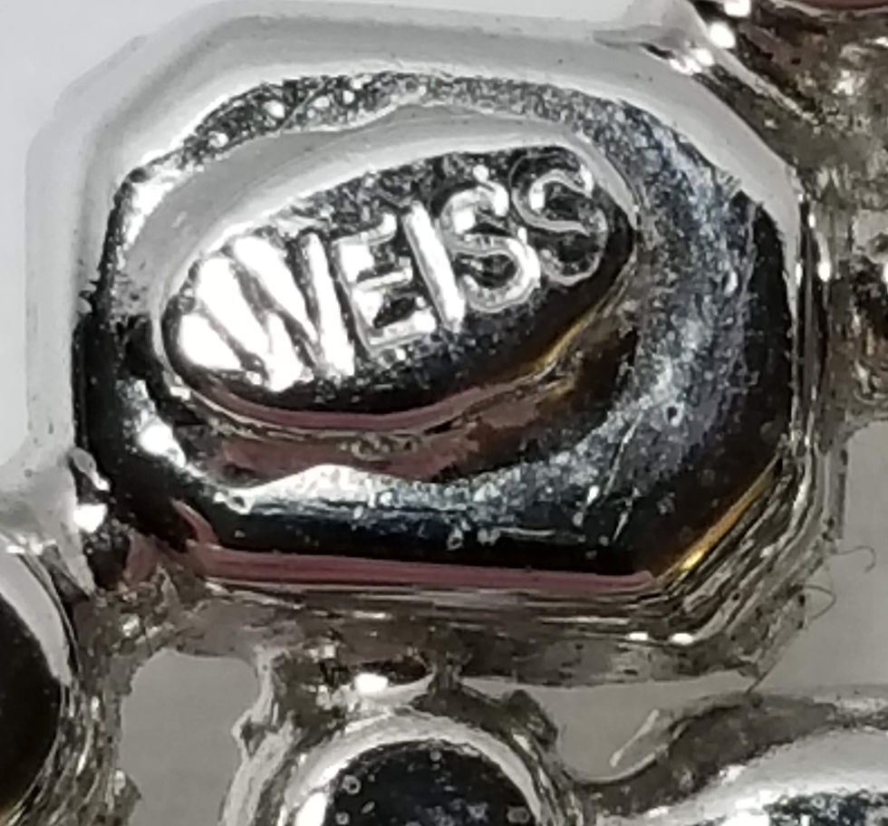 Thumbnail: Designer by Weiss, brooch, wreath motif, clear rhinestones in silver tone.