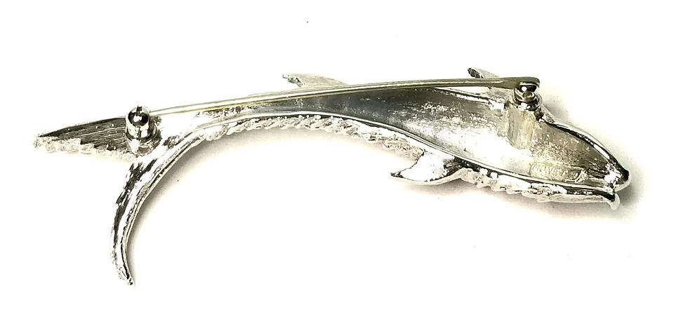 Thumbnail: Designer by Monet, brooch, Koi motif, red rhinestone in silver tone.