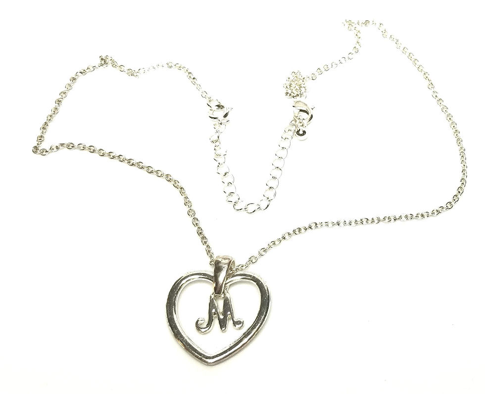 Thumbnail: Designer by AVON, necklace, heart motif/initial "M", clear crystals, silver tone