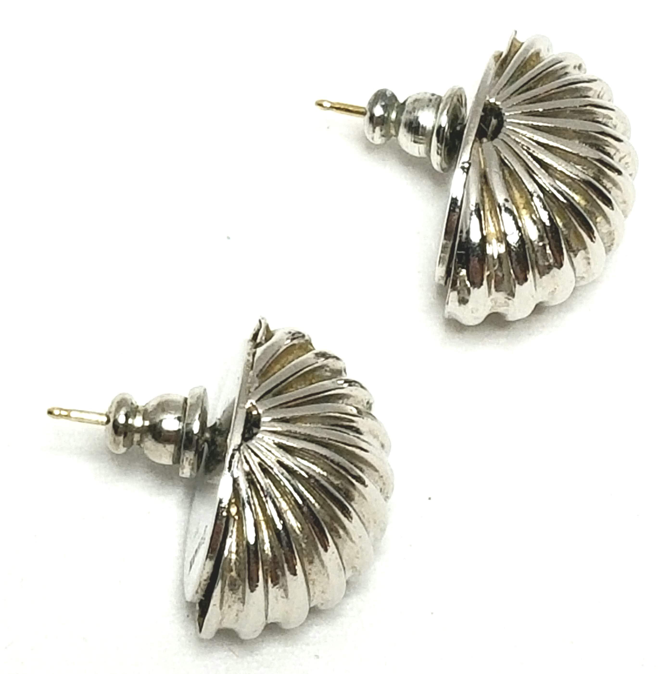 Designer by Napier, earrings, pierced posts, shell motif in silver tone.
