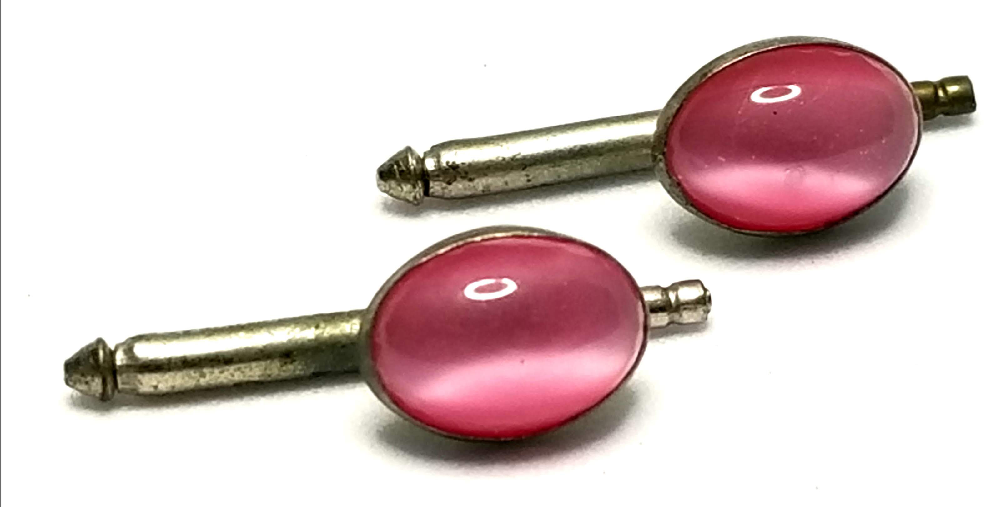 Designer by provenance, cuff links, pink cabochons, silver tone, 1/3 x 1/4 inch.