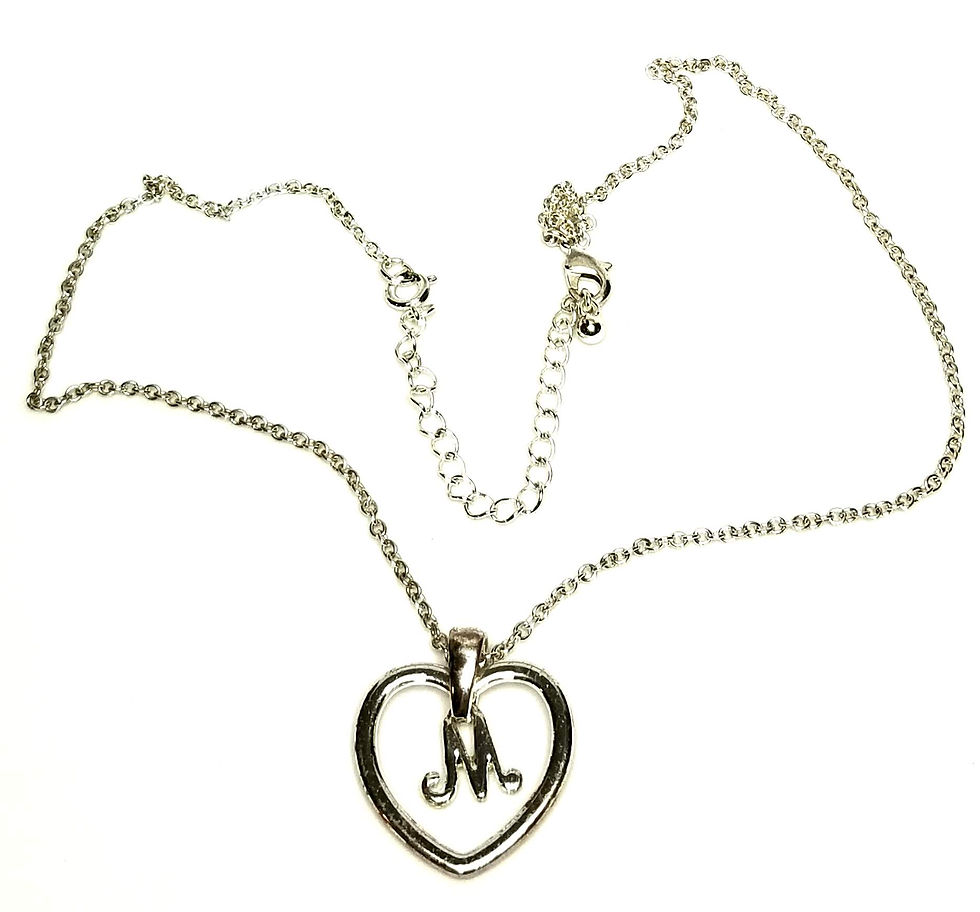 Thumbnail: Designer by AVON, necklace, heart motif/initial "M", clear crystals, silver tone