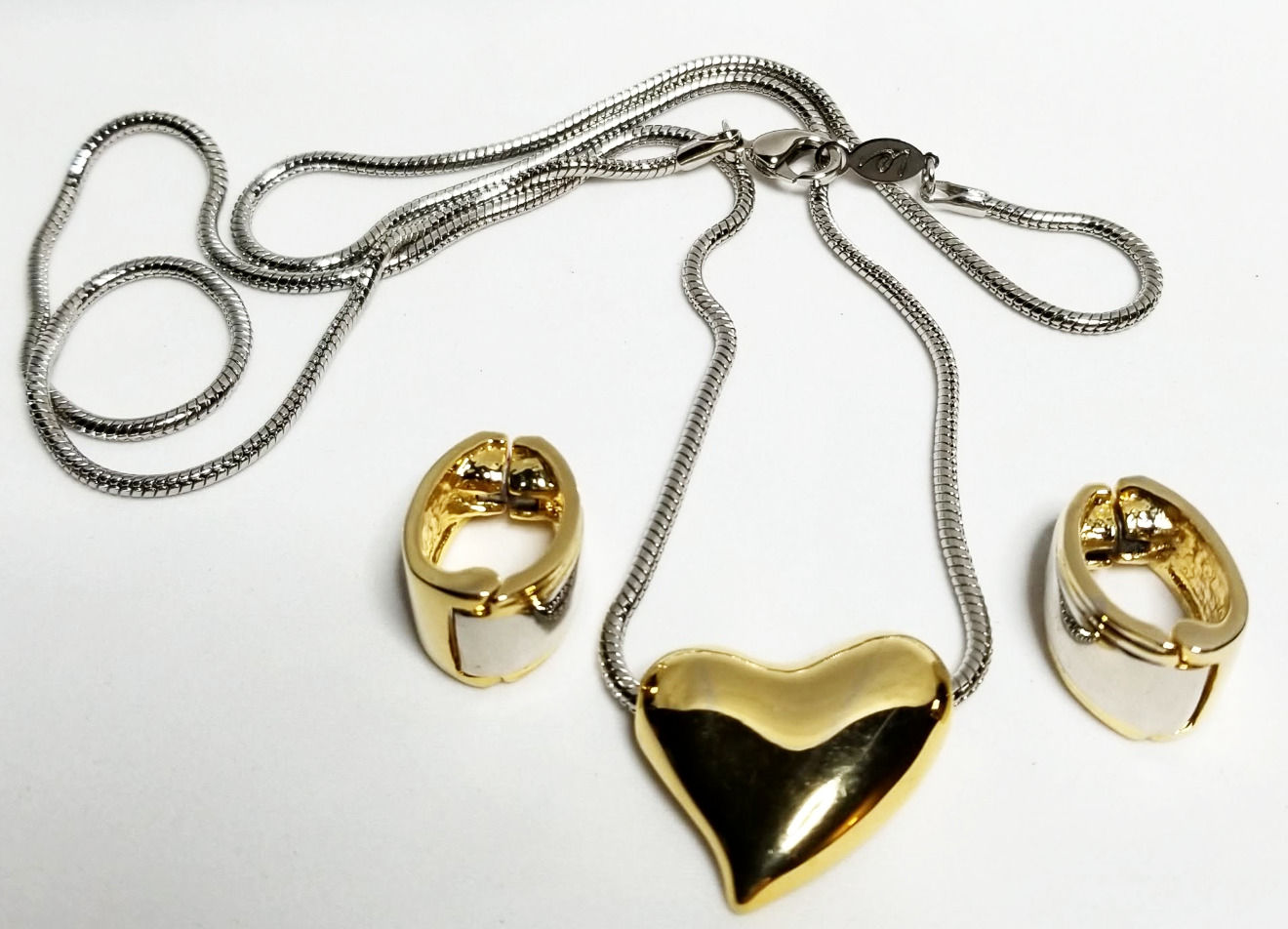 Designer by LCI, set, necklace and clip on earrings, heart motif