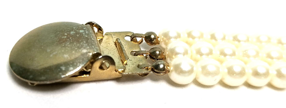 Thumbnail: Designer by provenance, sweater catch, round white faux pearls, gold tone.