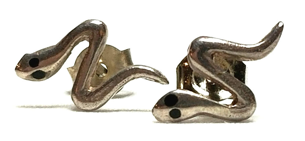 Thumbnail: Designer by provenance, earrings, pierced posts, snake motif, black stones.