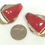 Thumbnail: Designer by provenance, red enameled silver tone clutch back earrings