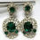 Thumbnail: Designer by Kramer, earrings, clip on dangle, green and clear rhinestones.