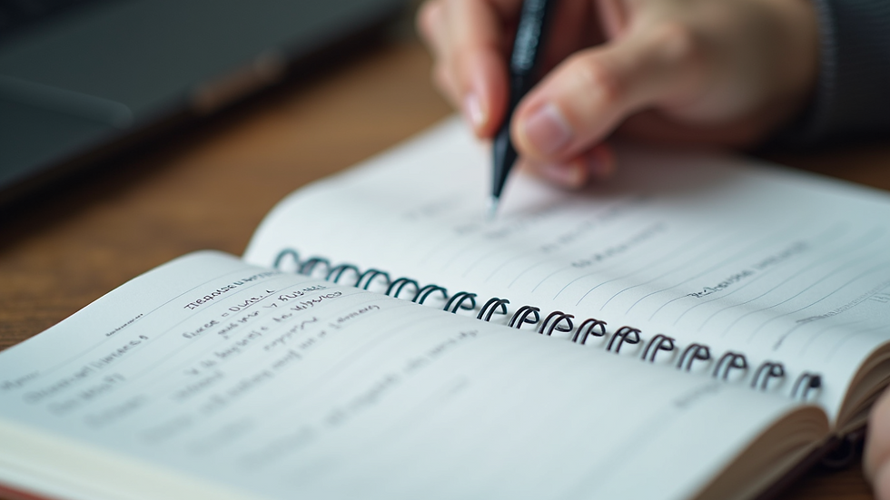 Close-up view of a therapist’s notebook with therapy session notes