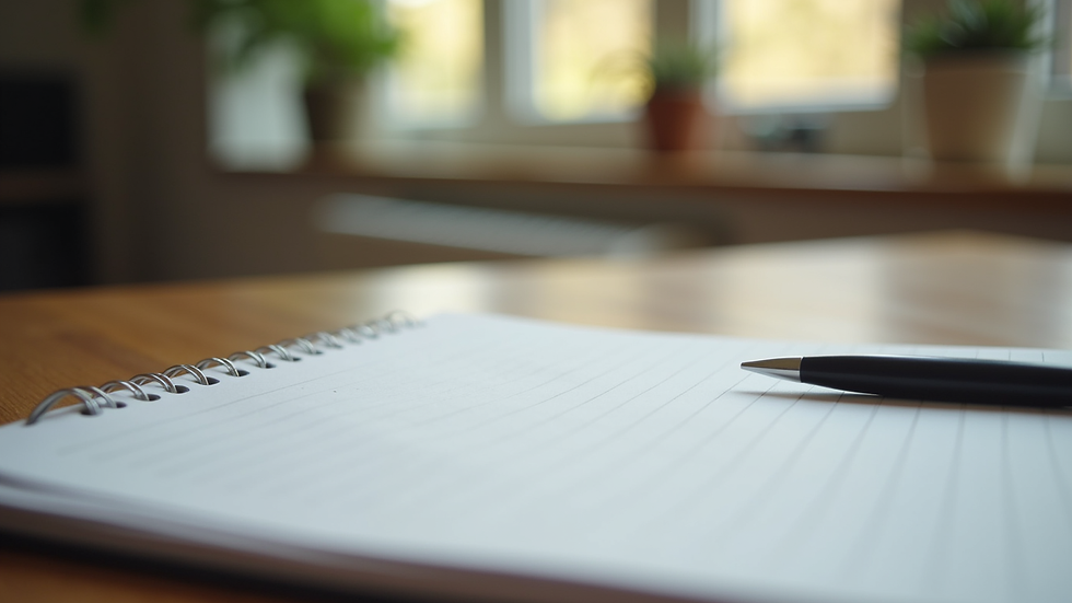 Close-up view of a notebook and pen on a table, ready for a therapy session