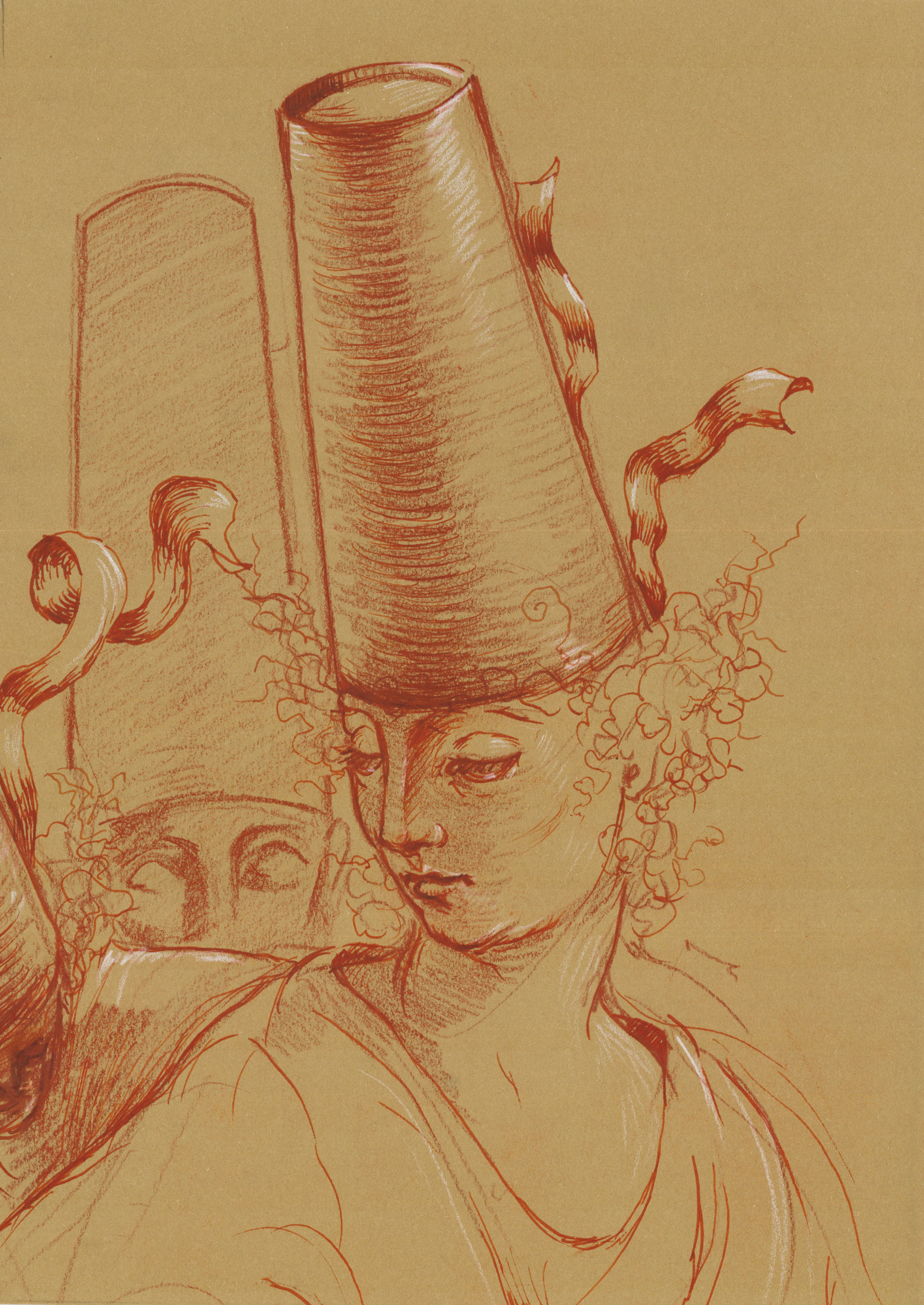 Disegno d'arte originale di Luca Ferraro N26, composizione figurativa con studi di volti e figure umane, inchiostro su carta