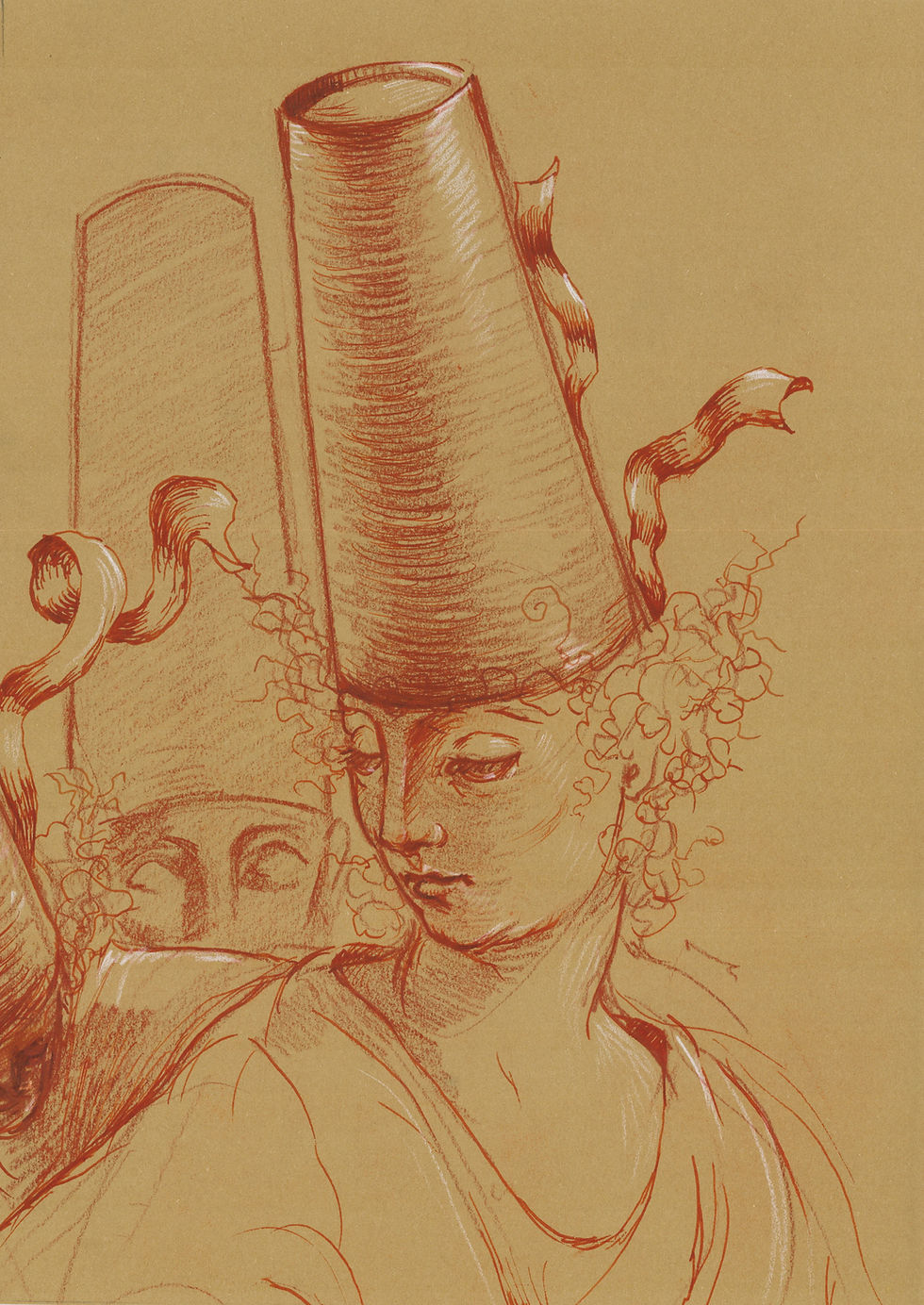 Disegno d'arte originale di Luca Ferraro N26, composizione figurativa con studi di volti e figure umane, inchiostro su carta