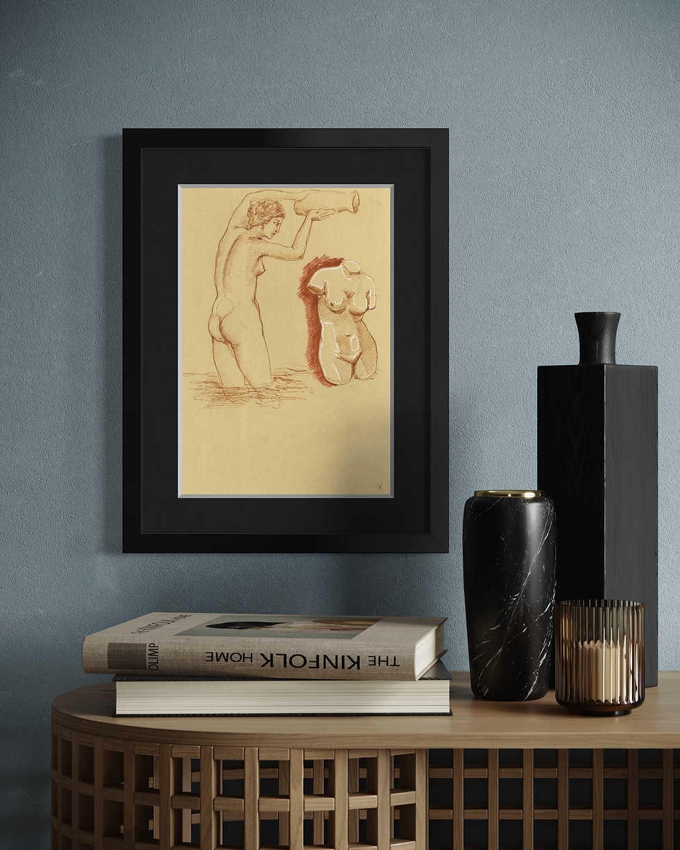 Disegno d'arte originale di Luca Ferraro N1, studio della figura femminile e del torso classico, inchiostro su carta del 2025