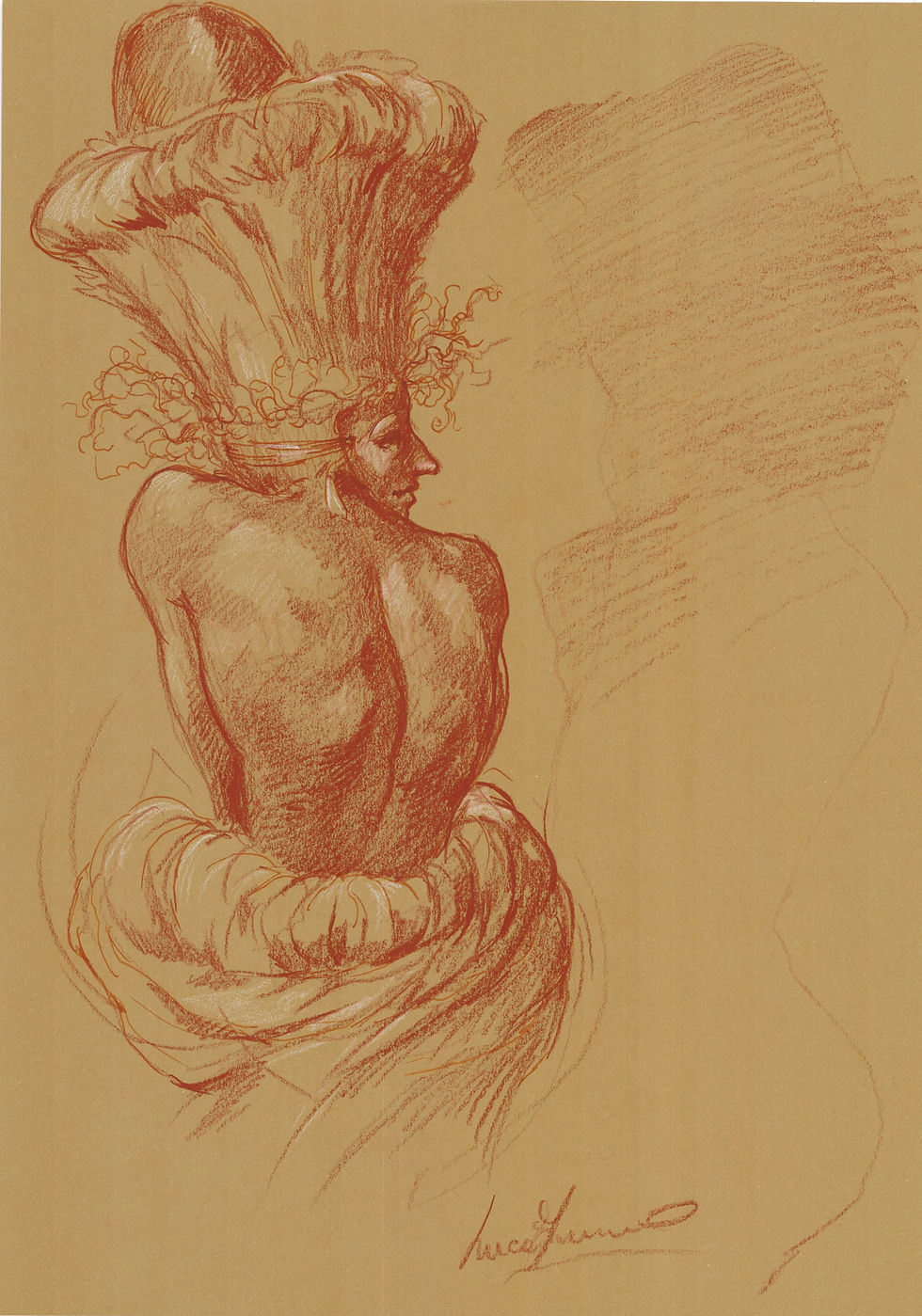 Disegno d'arte originale di Luca Ferraro N20, composizione figurativa con studi anatomici e figure fantastiche, tecnica mista