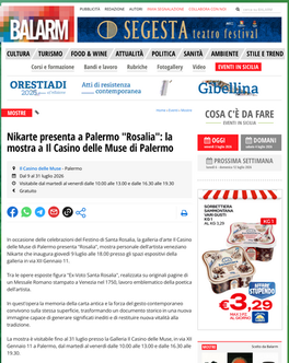Articolo Balarm mostra Rosalia di Nikarte presso il Casino delle Muse