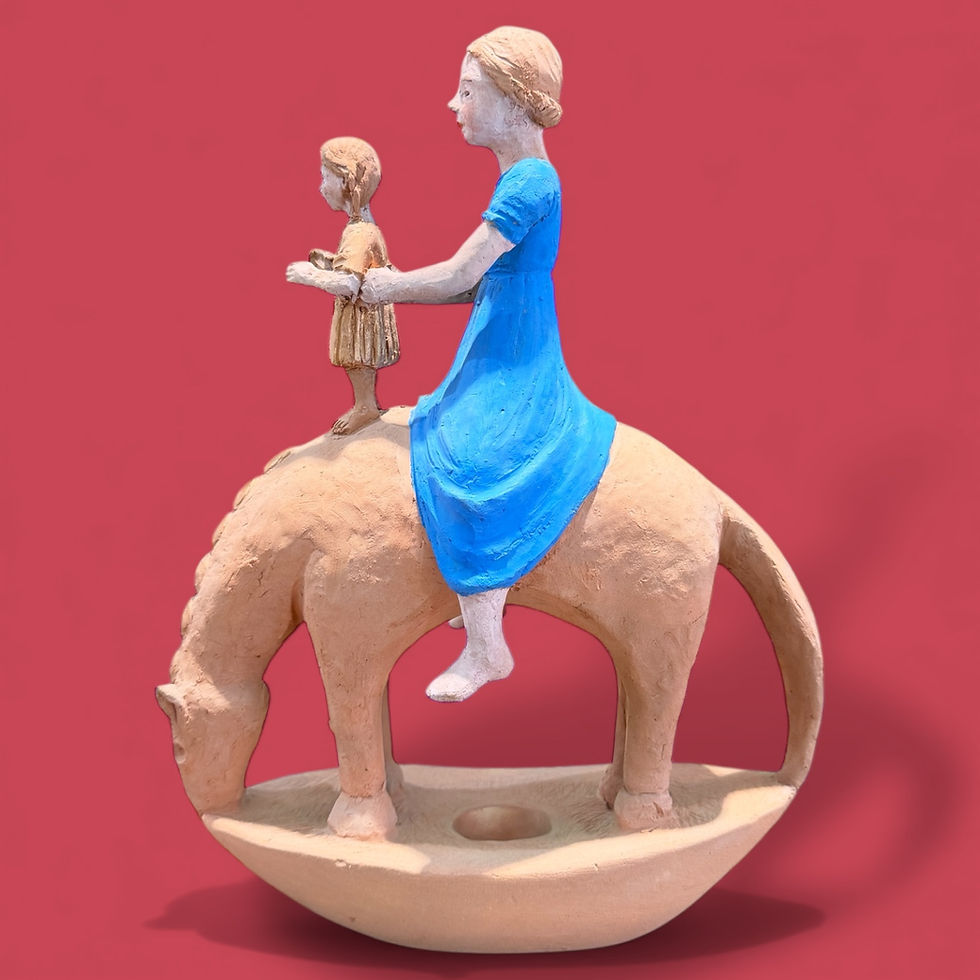 Miniatura: Martin Emschermann "Maternità portata" 30x22x10 cm terracotta e maiolica 2021