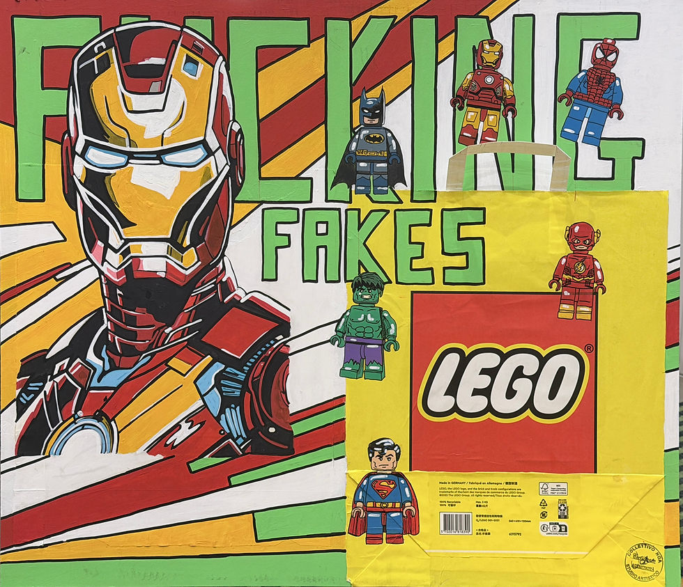 Collettivo Noa “Iron Man LEGO” 72x63 cm Colori vinilici su cartone recuperato 2026