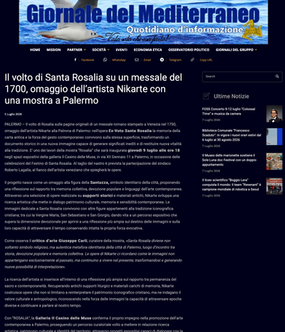 Articolo Giornale del Mediterraneo mostra Rosalia di Nikarte presso il Casino delle Muse