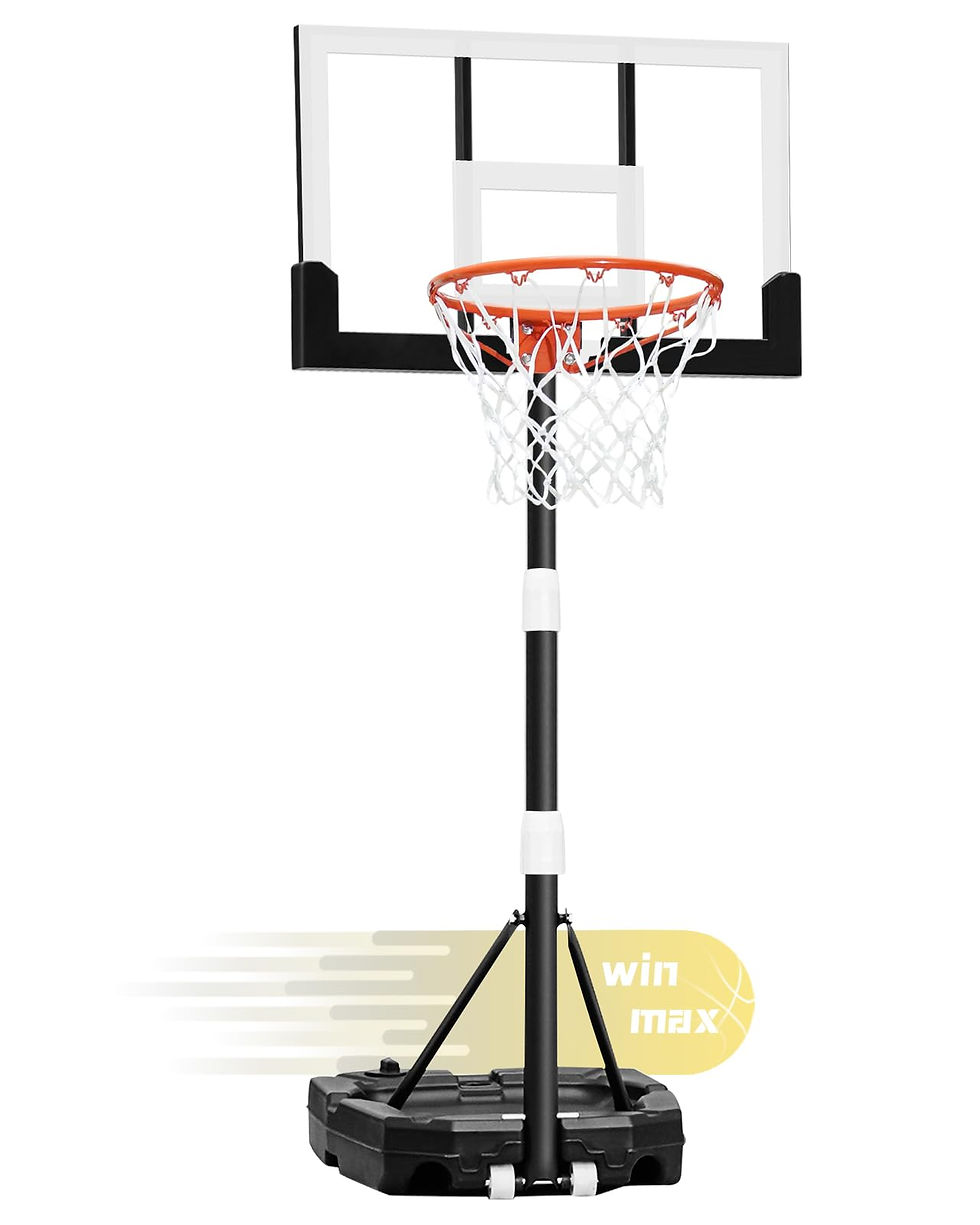 WIN.MAX - Kids Basketball Hoop 29 in Backboard, 3.2 to 7.2FT Adjustable