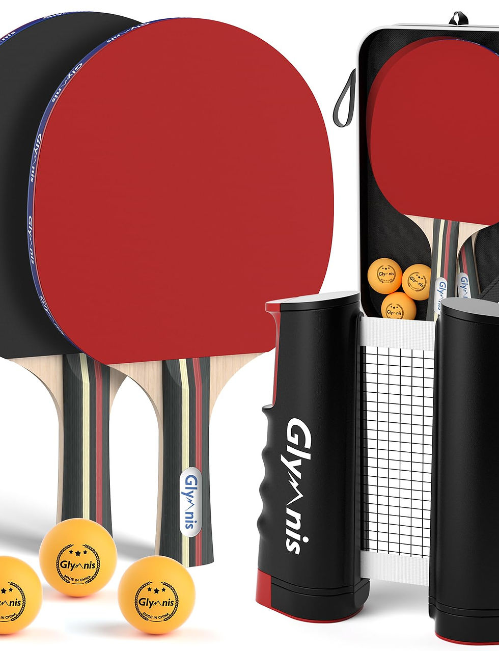 GLYMNIS - Ping Pong Paddle Set Table Tennis Set with Retractable Net, Table