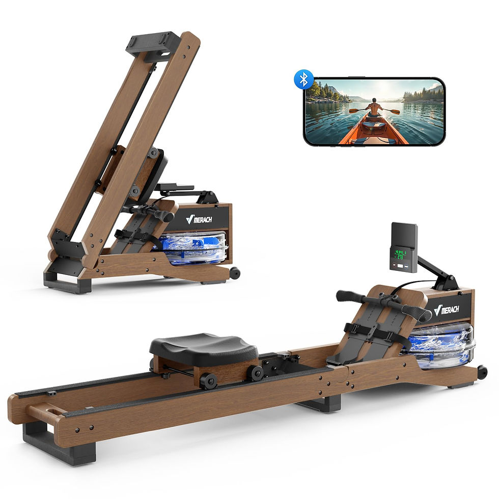 MERACH - Water Rowing Machines for Home, Wood Rower Machine with 12 Enhanced