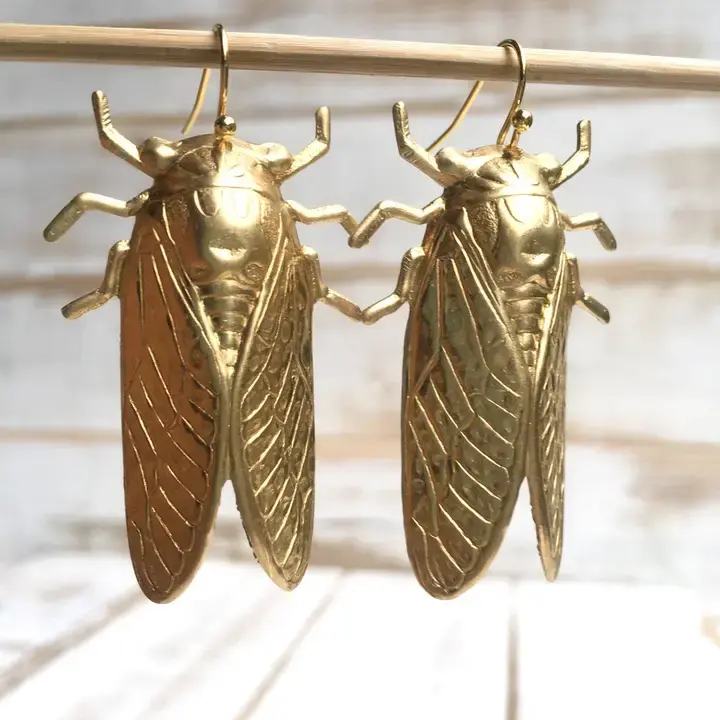 Gold Beetle Cicada Earrings