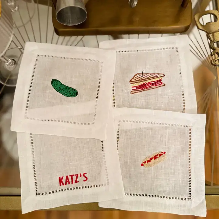 Katz's Deli Embroidered Cocktail Napkin Set Of 4