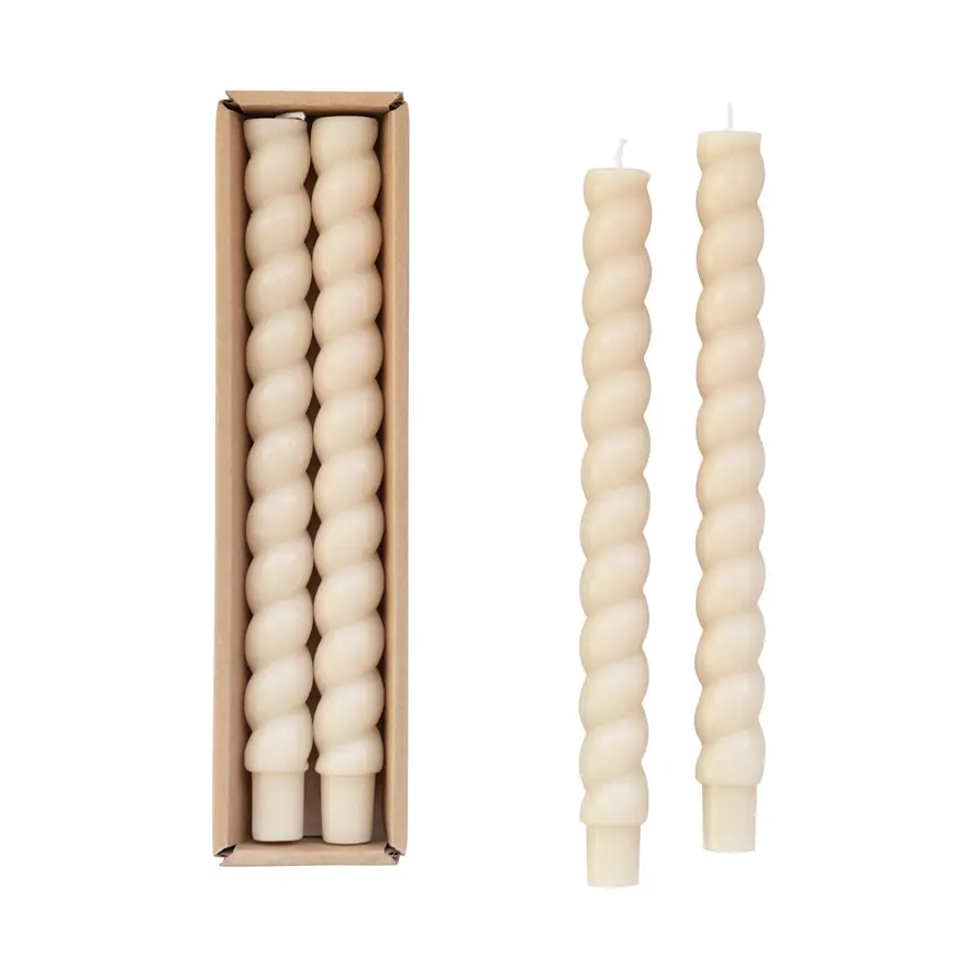 Twisted Cream Taper Candle - Box of 2