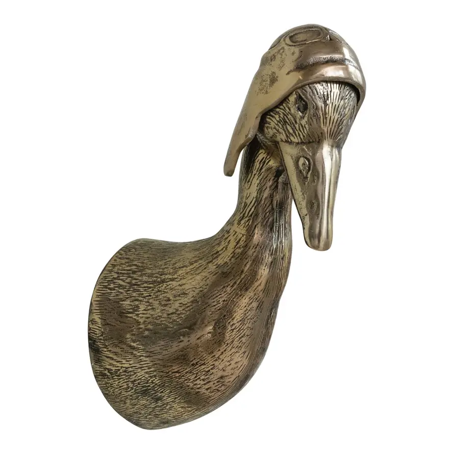 Thumbnail: Antique Brass Cast Aluminum Duck Head with Flight Hat Wall Décor