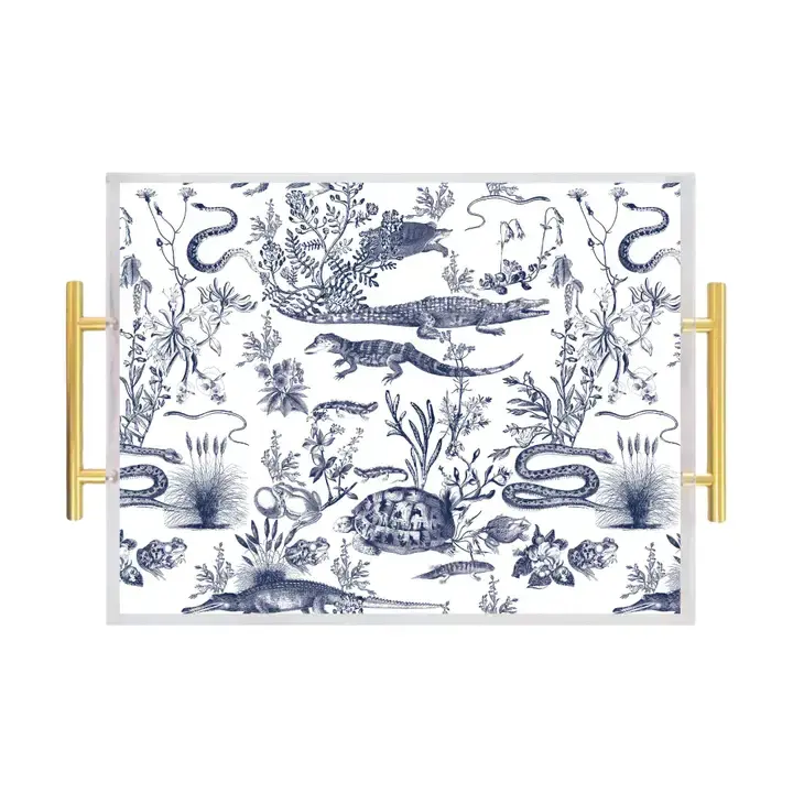 Blue and Green Swamp Toile Acrylic Serving Tray