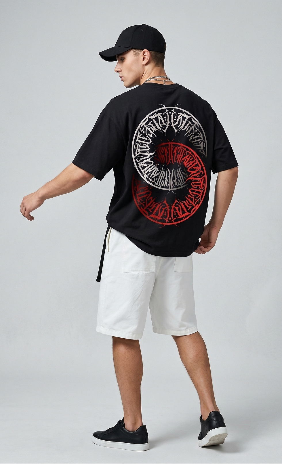 calligraphy abstract graphic t-shirt with red and white script design by The Waterlily Co