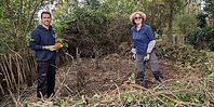 Two people clearing scrub 