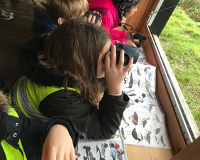 Girl looking through binoculars at the Wildlife Discovery Centre