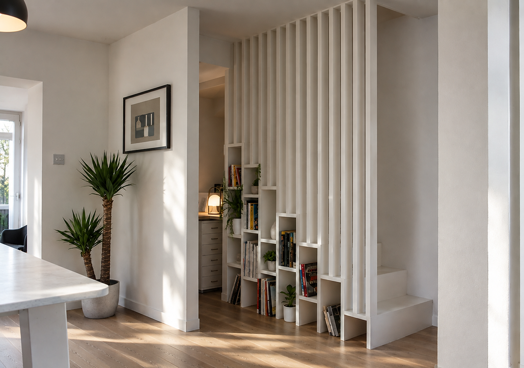 Staircase with bookshelves