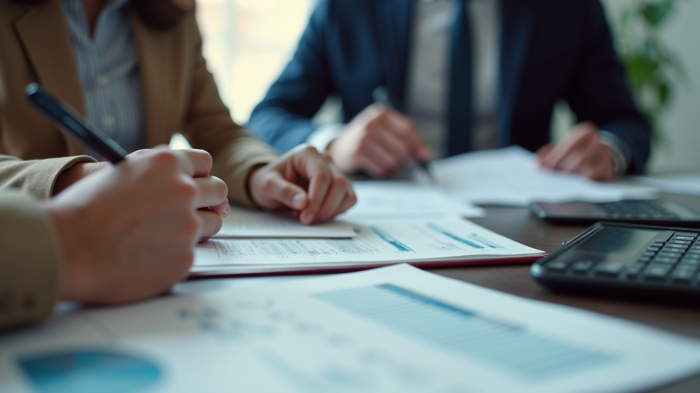 Close-up view of a consultant discussing marketing plans with a client