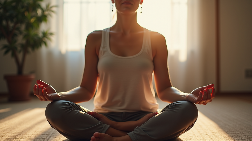 Eye-level view of a person practicing mindfulness and relaxation techniques