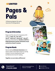 flier for reading program Pages and Pals