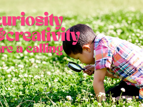 a boy looking at grass through a magnifying glass with title of sermon: Curiosity, & Creativity are a calling