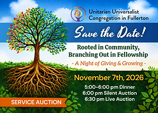 post card with tree and roots announcing save the date for the fall service auction