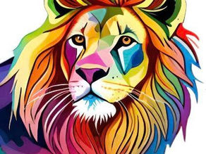 A multicolored illustrated lion