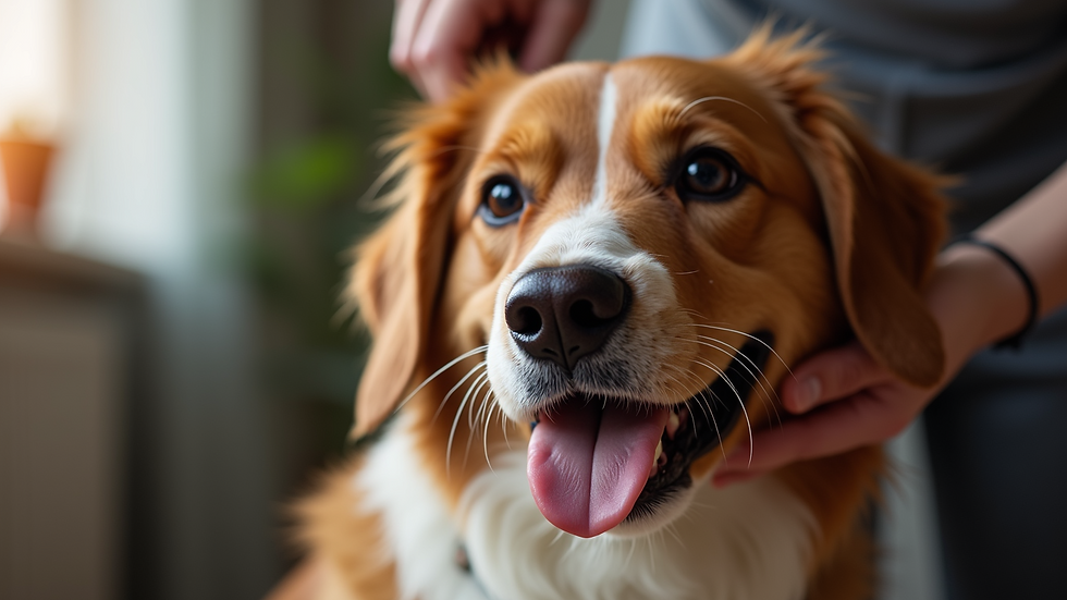 Close-up view of a dog being brushed gently