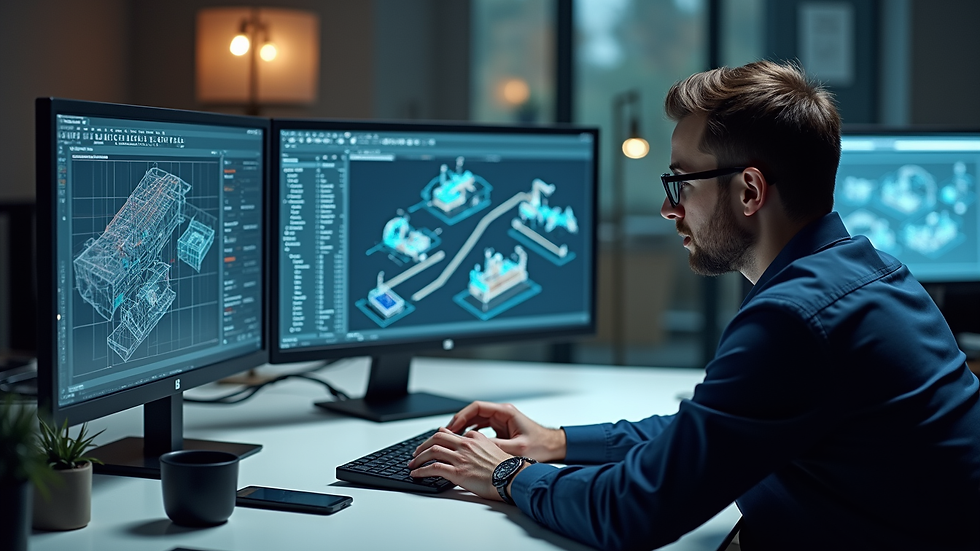 high angle view of engineer working on CAD software