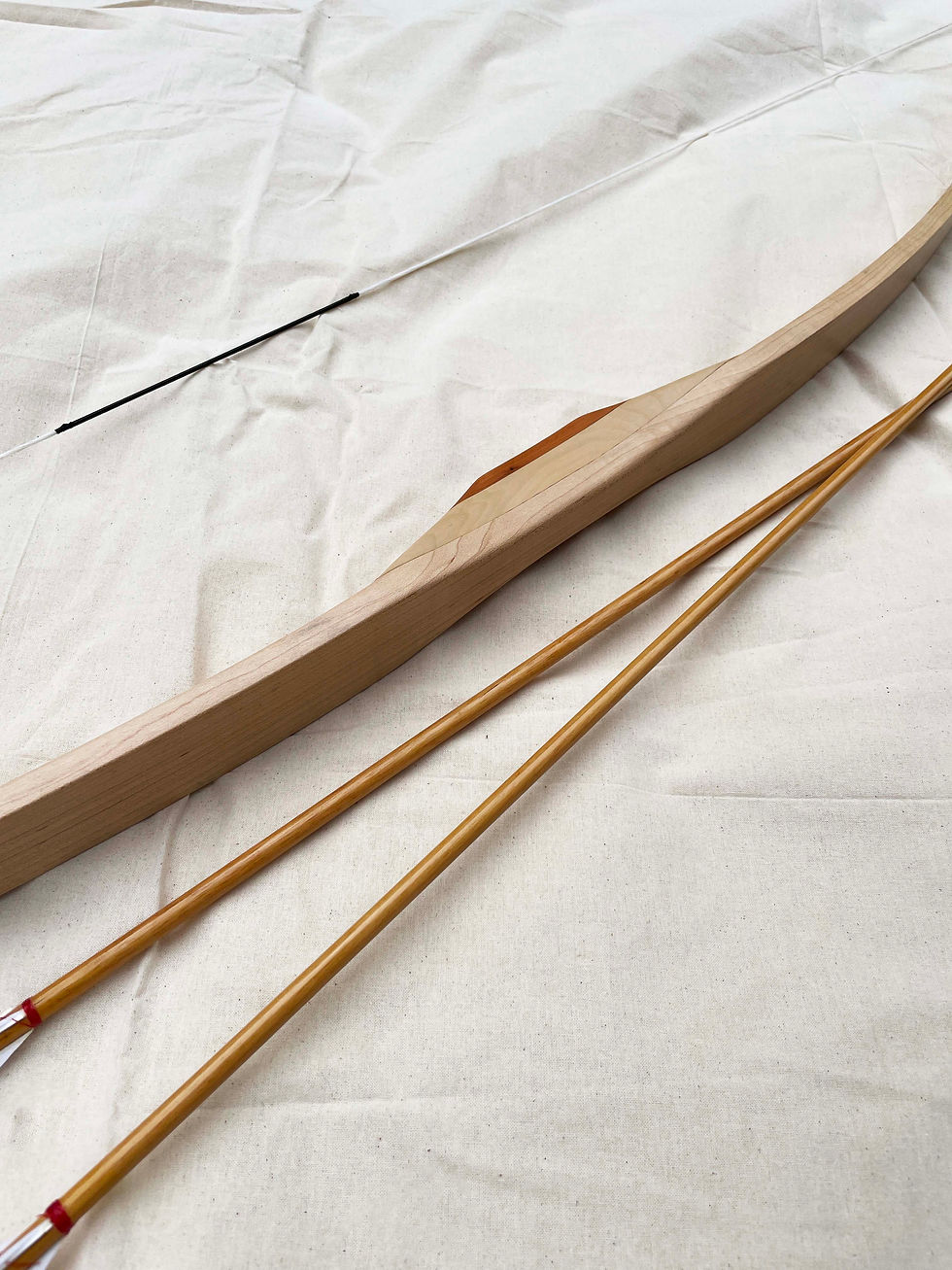 Thumbnail: "The Greyfen" - Handmade White Maple Longbow, Lemonwood & Yew Heartwood Riser