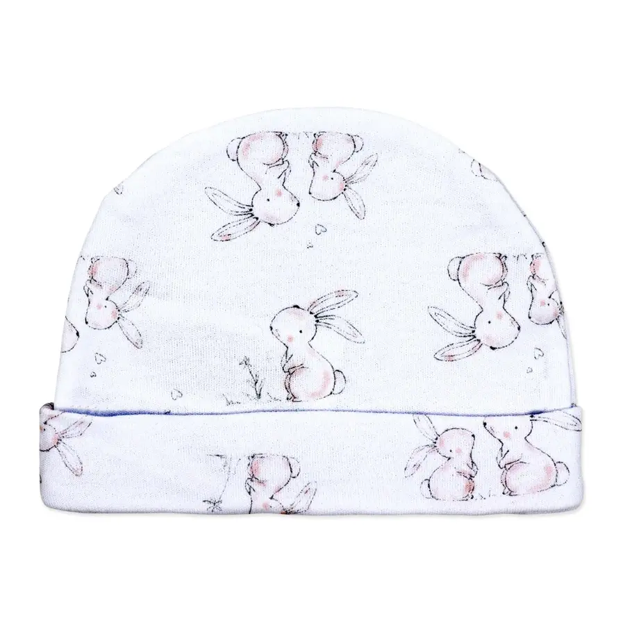 Miniature : Bonnet bébé blanc imprimé de lapins, Ensemble 5 pièces Lapin, pour nouveau-né et enfant.
