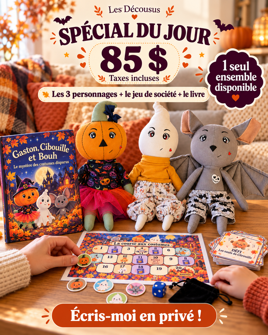 Spécial Halloween ! 3 peluches + un jeu + le livre