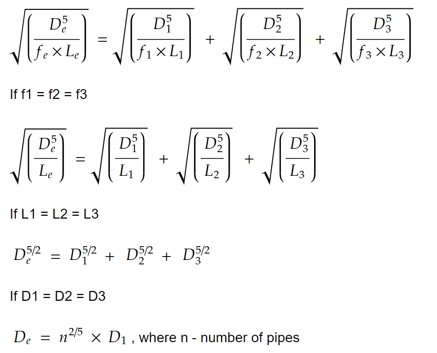 Equivalent Diameter of Pipes in Paralle Connection