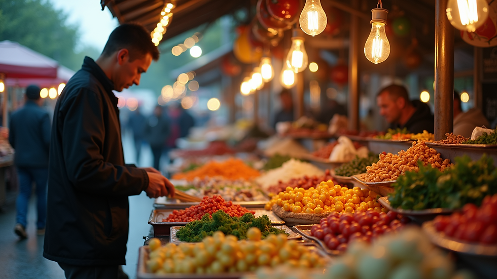 Close-up view of a local market food stall