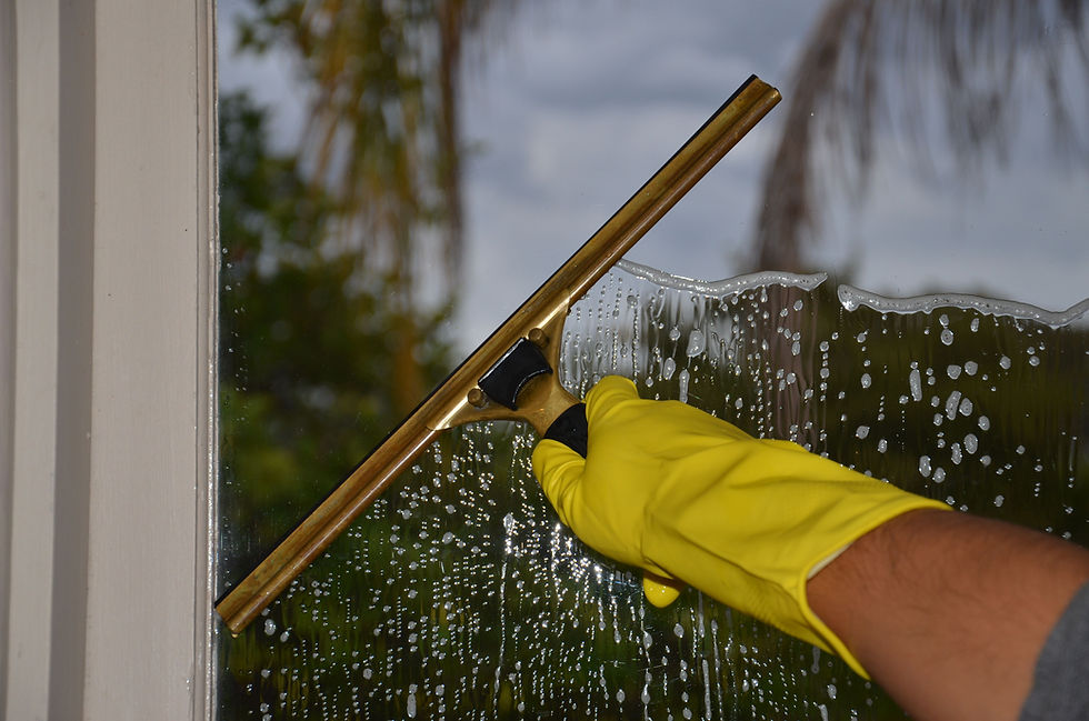 cleaning a window with a squegee