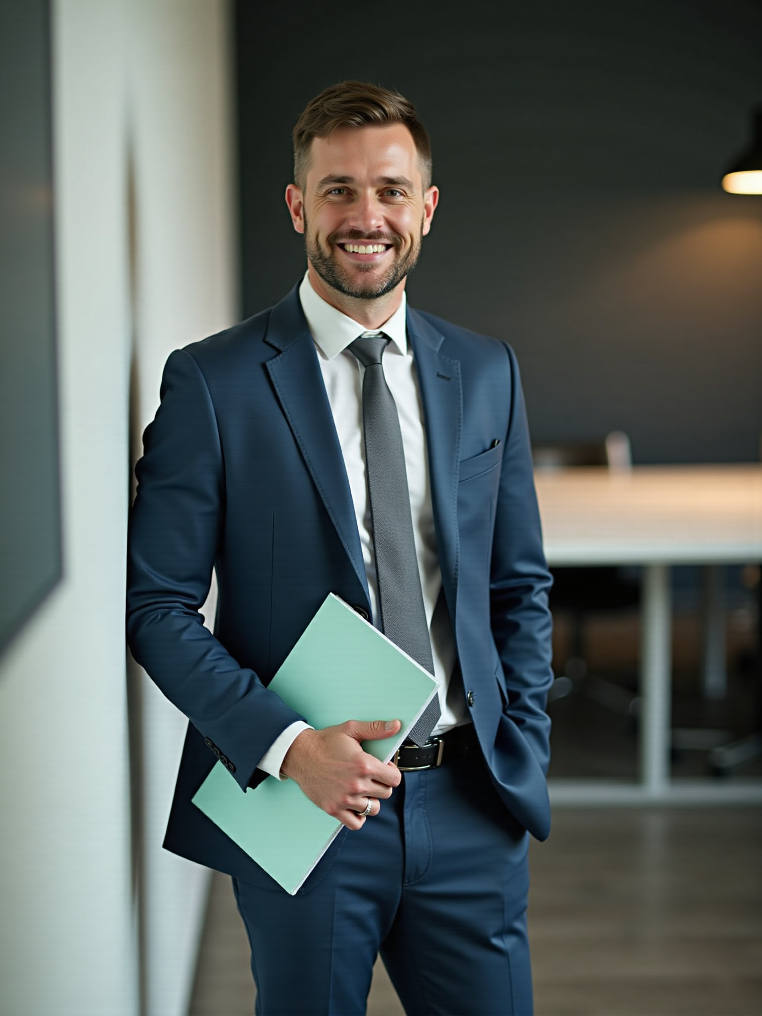 Hombre con traje elegante y un cuaderno