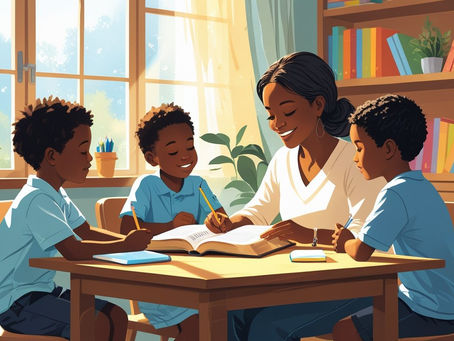 A family of 4 talking to each other