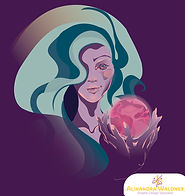 mystic fantasy female pondering a jellyfish orb vector illustration